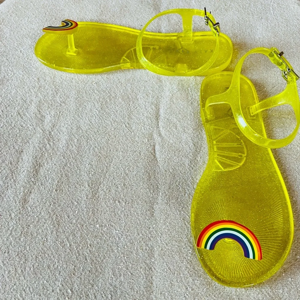 Katy Perry Collections Yellow Jelly Toe-Ring Sandal with Rainbow Detail - Picture 3 of 11